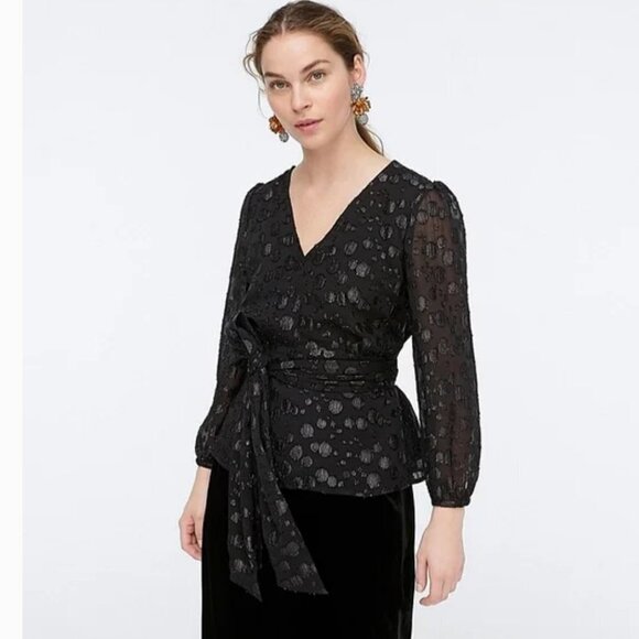 J. Crew Tie-waist V-neck Long Sleeve Top / Blouse in Metallic Dot Jacquard S - Picture 12 of 12